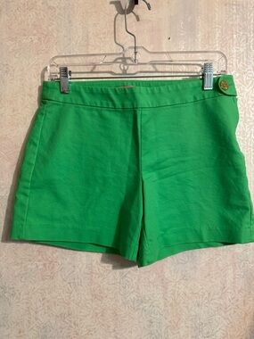 Lilly Pulitzer Bright Green High-Waist Side Zipper, Button Detail Casual Shorts